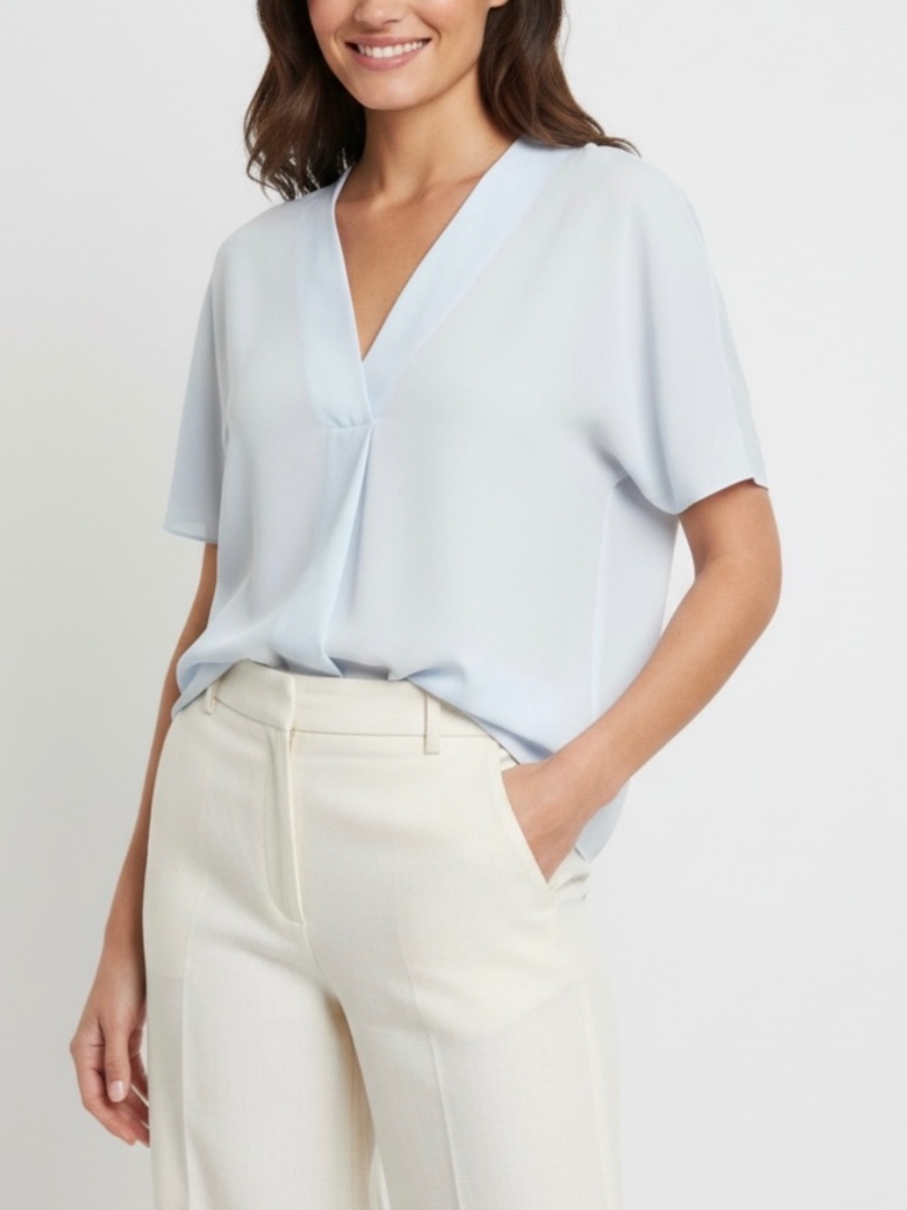 Vince Crepe Relaxed Fit Blouse in Sky Blue Size SP and Large